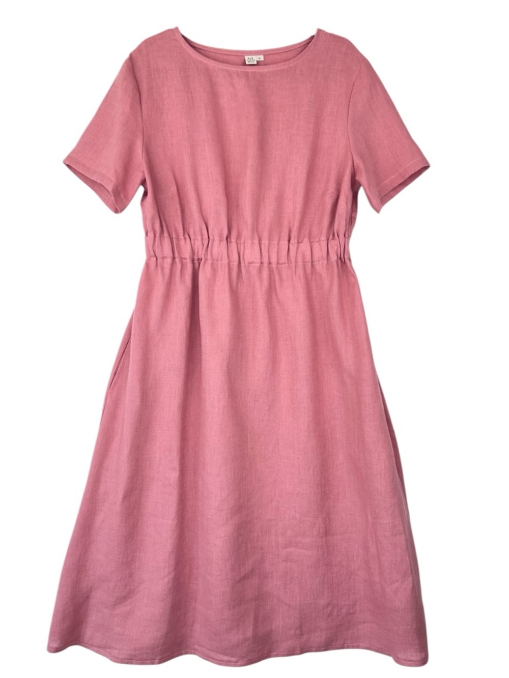 Old Linen Mill Summer Midi Dress Pink Sz XL Short Sleeve Casual Office Pockets